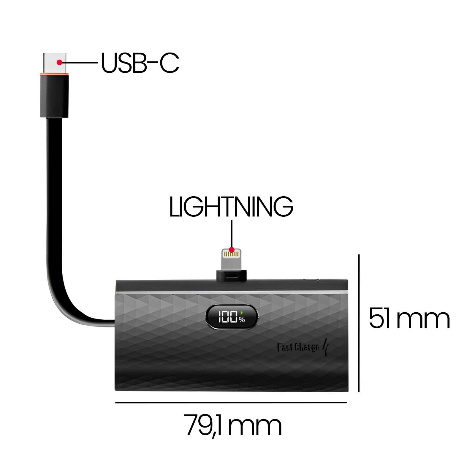 Forcell  Caricabatterie esterno 5000mAh connettori Lightning e USB-C 20W 