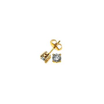 Clous d'oreilles solitaires 4 poignées en or jaune 750 diamants 0,50ct. 5,5mm