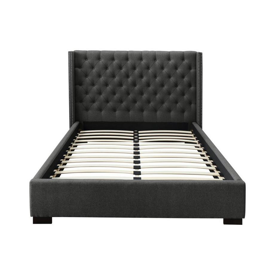 Vente-unique Letto matrimoniale con testiera capitonné 160 x 200 cm in Tessuto Grigio - MASSIMO  