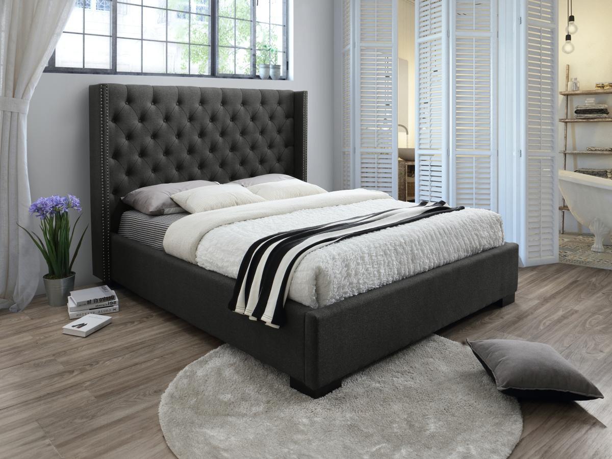 Vente-unique Letto matrimoniale con testiera capitonné 160 x 200 cm in Tessuto Grigio - MASSIMO  