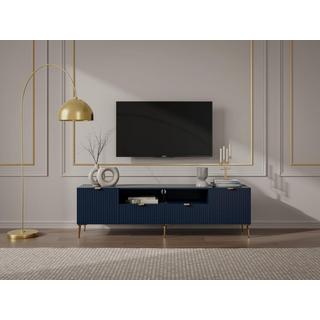 Vente-unique TV-Möbel mit 2 Türen, 2 Schubladen & 2 Ablagefächern - MDF & Stahl - Blau & Goldfarben - YESINIA  