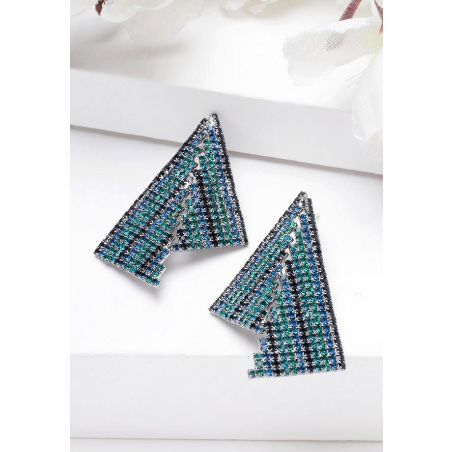 AVANT-GARDE PARIS  Asymmetrische Dreieck Blaue Kristall Ohrringe 