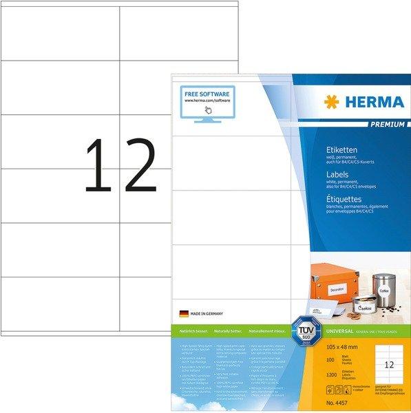 Image of HERMA HERMA Universal-Etiketten 105x48mm 4457 weiss 1200 St./100 Blatt - ONE SIZE