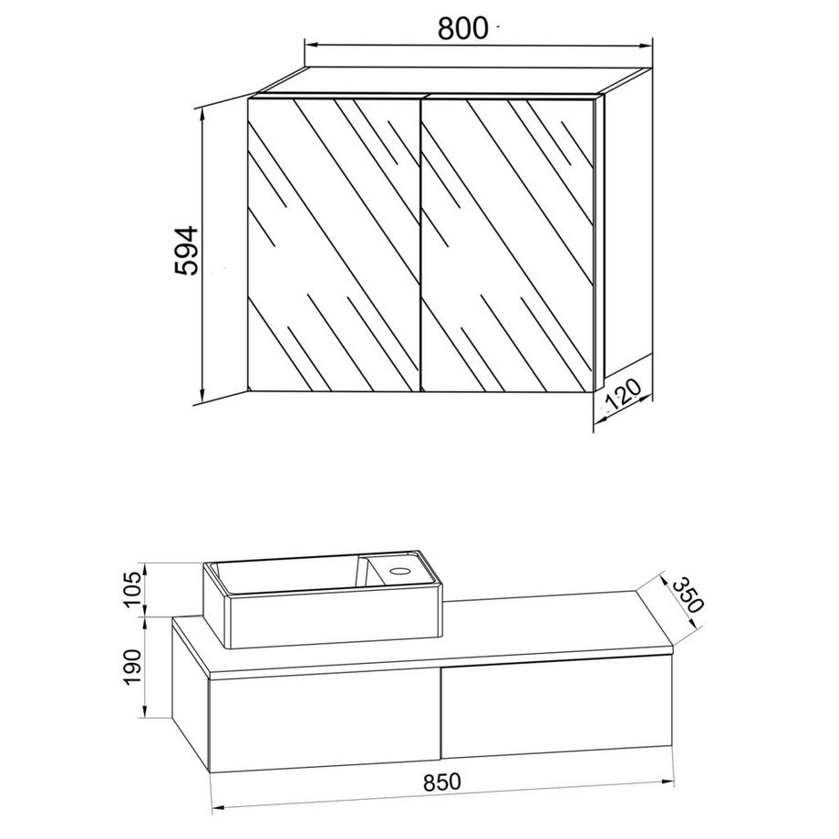 VCM 3-tlg Badmöbel Set Gäste WC Gästebad Waschplatz Waschtisch klein schmal Gudas SC  