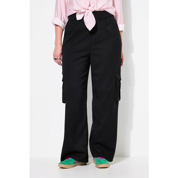 Pantalon cargo taille haute et jambe large, taille partiellement élastique et poches cargo