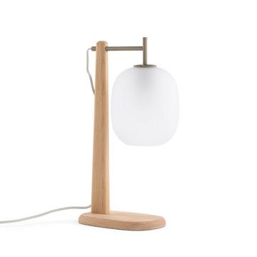 Lampe à poser chêne et verre givré