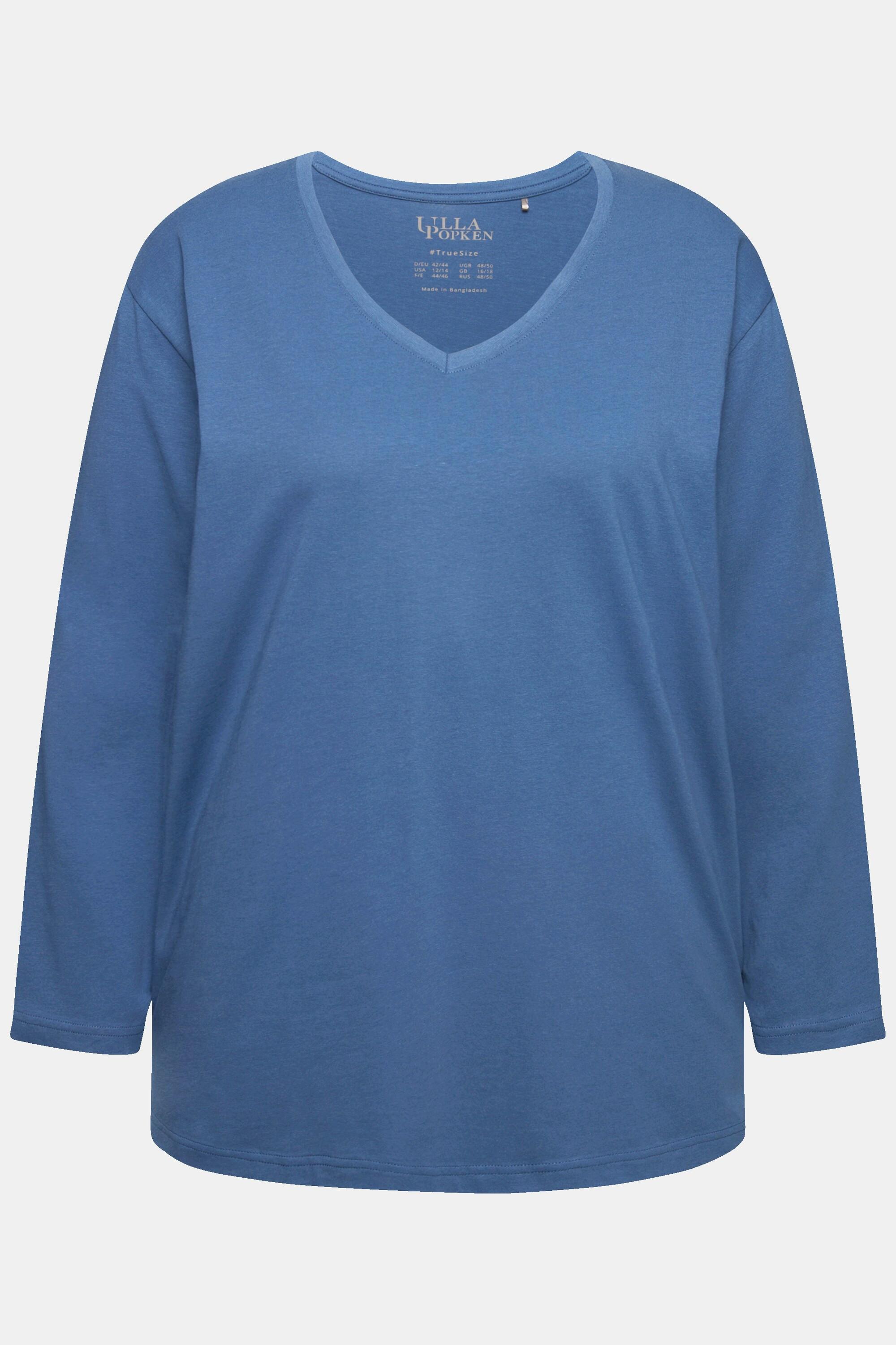 Ulla Popken  T-shirt coupe Relaxed Fit, col en V et manches longues 