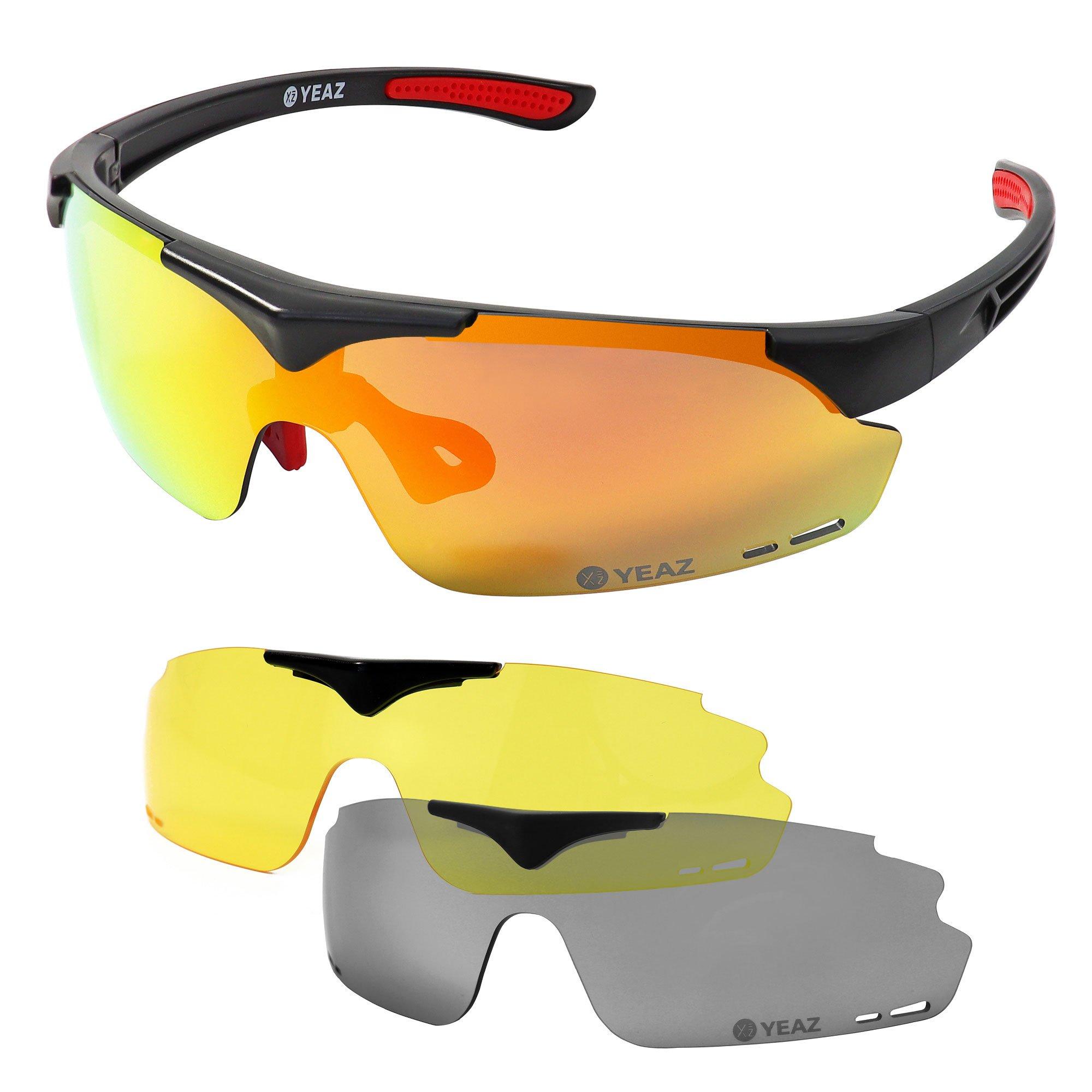 YEAZ  SUNUP Set di occhiali da sole sportivi Magnet Nero opaco / Rosso pieno Revo 