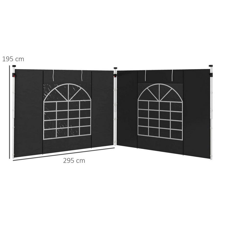 Northio 2er-Set Seitenteile für Pavillon 3x3/3x6 m, Seitenwand mit Fenster und Klettverschluss, wasserdicht Seitenwände aus Oxfordstoff, als Windschutz und Sichtschutz für Partyzelt, Schwarz  