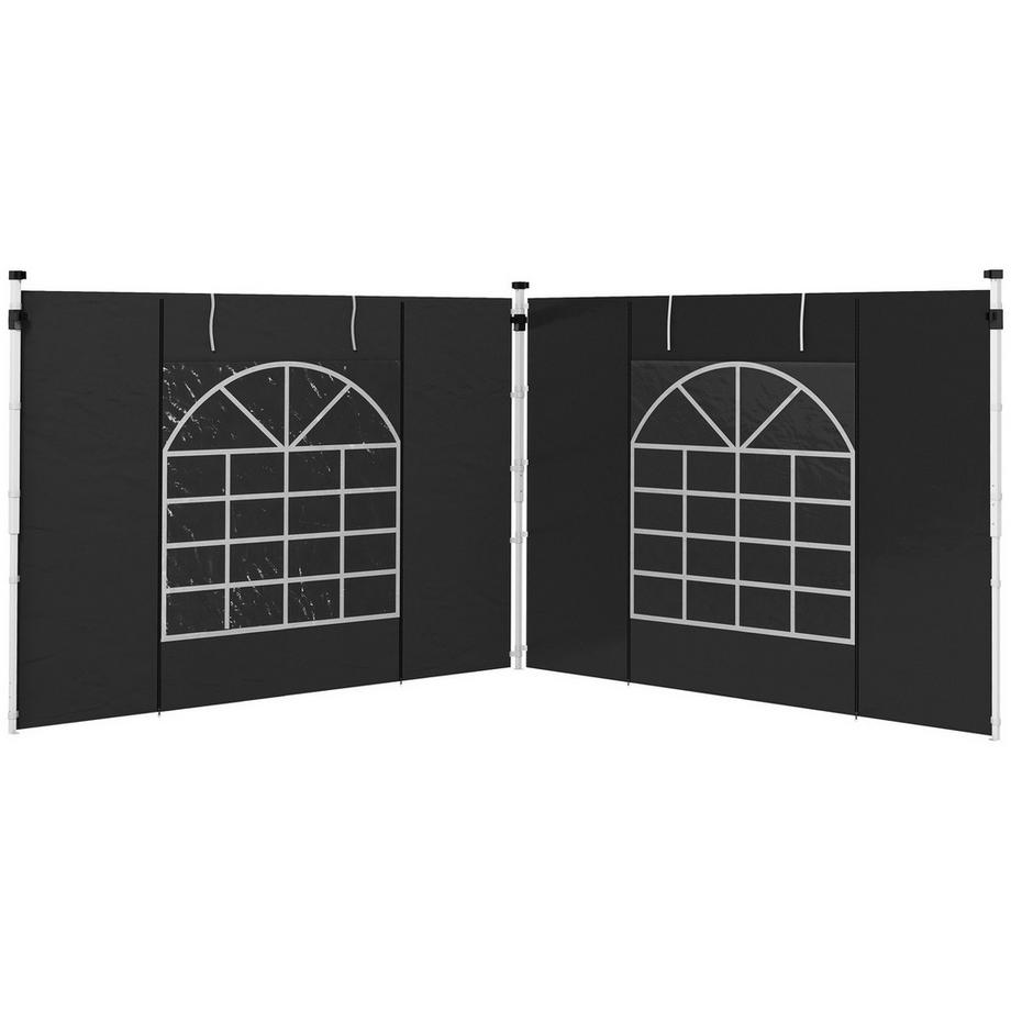 2er-Set Seitenteile für Pavillon 3x3/3x6 m, Seitenwand mit Fenster und Klettverschluss, wasserdicht Seitenwände aus Oxfordstoff, als Windschutz und Sichtschutz für Partyzelt, Schwarz