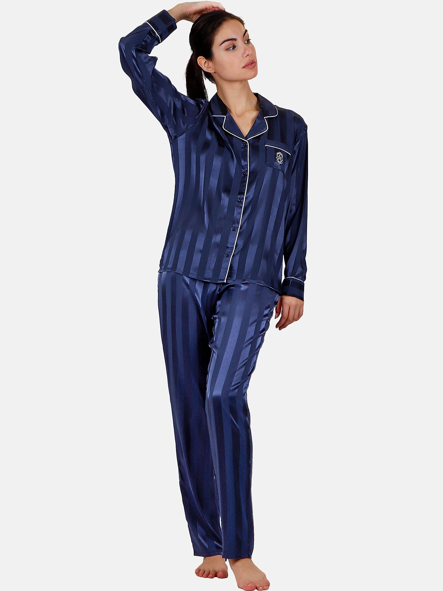 Admas  Pyjama tenue d'intérieur chemise et pantalon Satin Stripes 