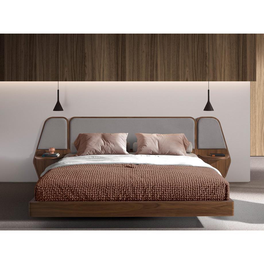 ANGEL CERDA Letto in noce e tessuto grigio  