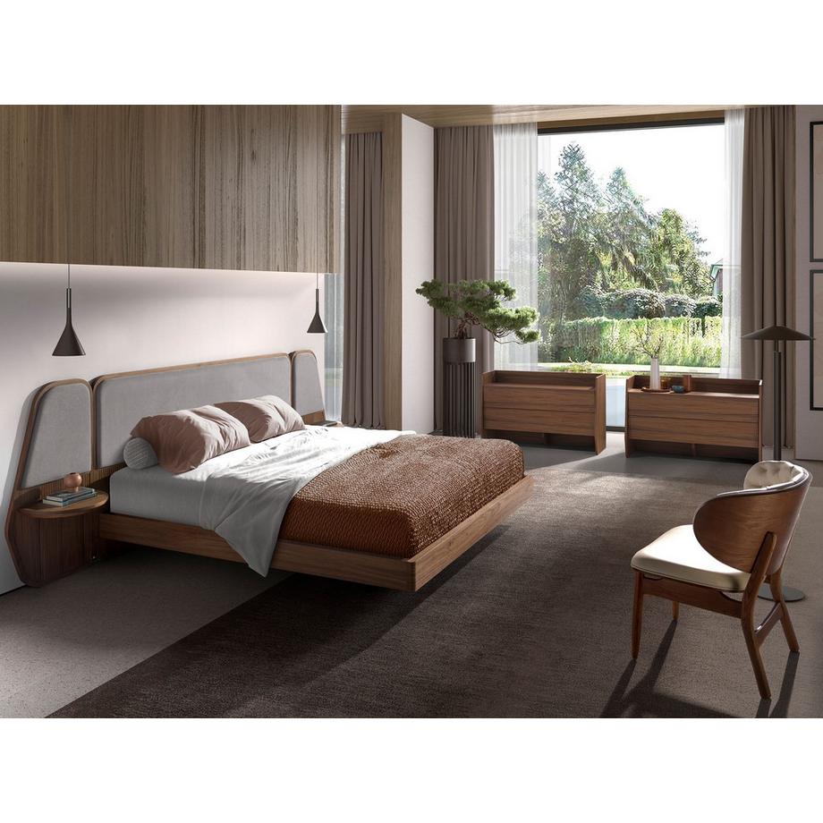 ANGEL CERDA Letto in noce e tessuto grigio  