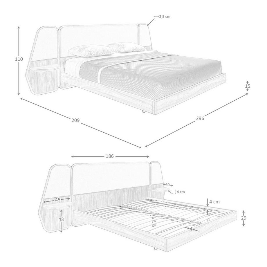 ANGEL CERDA Letto in noce e tessuto grigio  