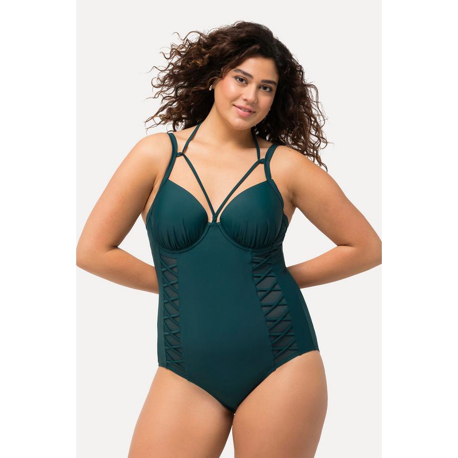 Ulla Popken Costume da bagno scollo all'americana coppe morbide ferretto riciclato  