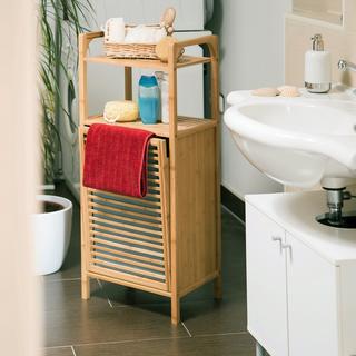 B2X Étagère de salle de bain avec panier à linge en bambou  