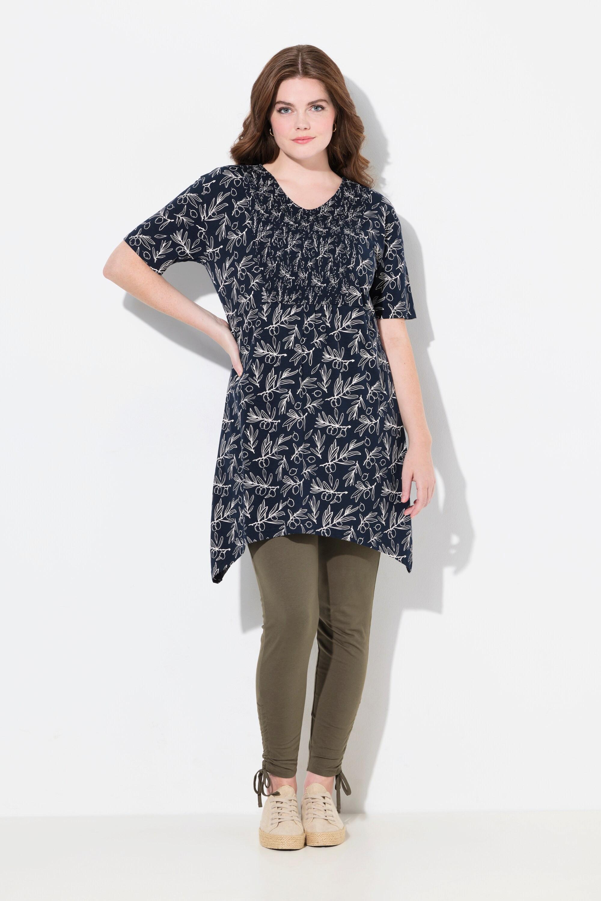 Ulla Popken  Longshirt, A-Linie, V-Ausschnitt, Halbarm, Biobaumwolle 