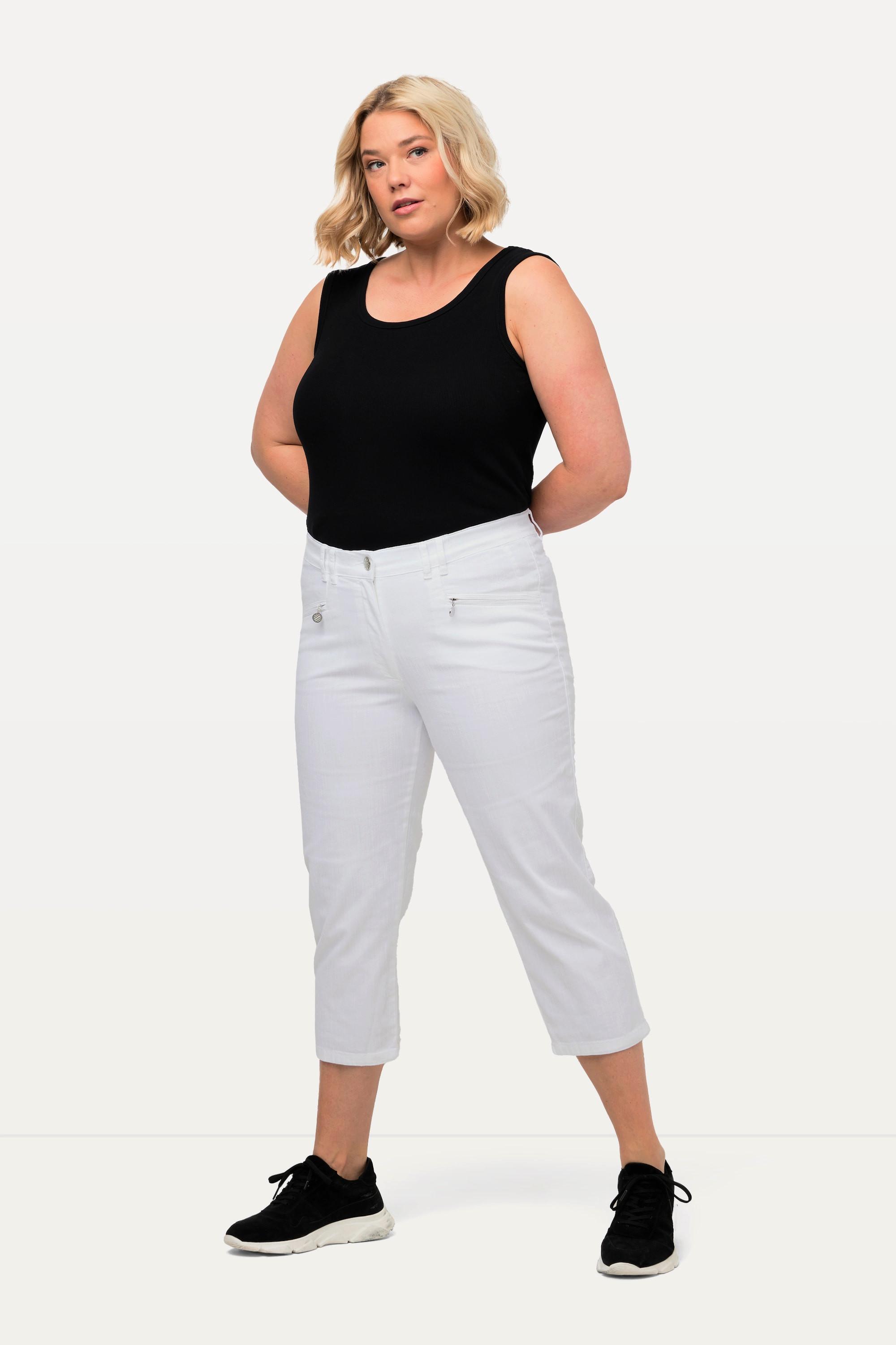 Ulla Popken  Pantalon Mony, longueur au mollet. Poches zippées et tissu stretch 