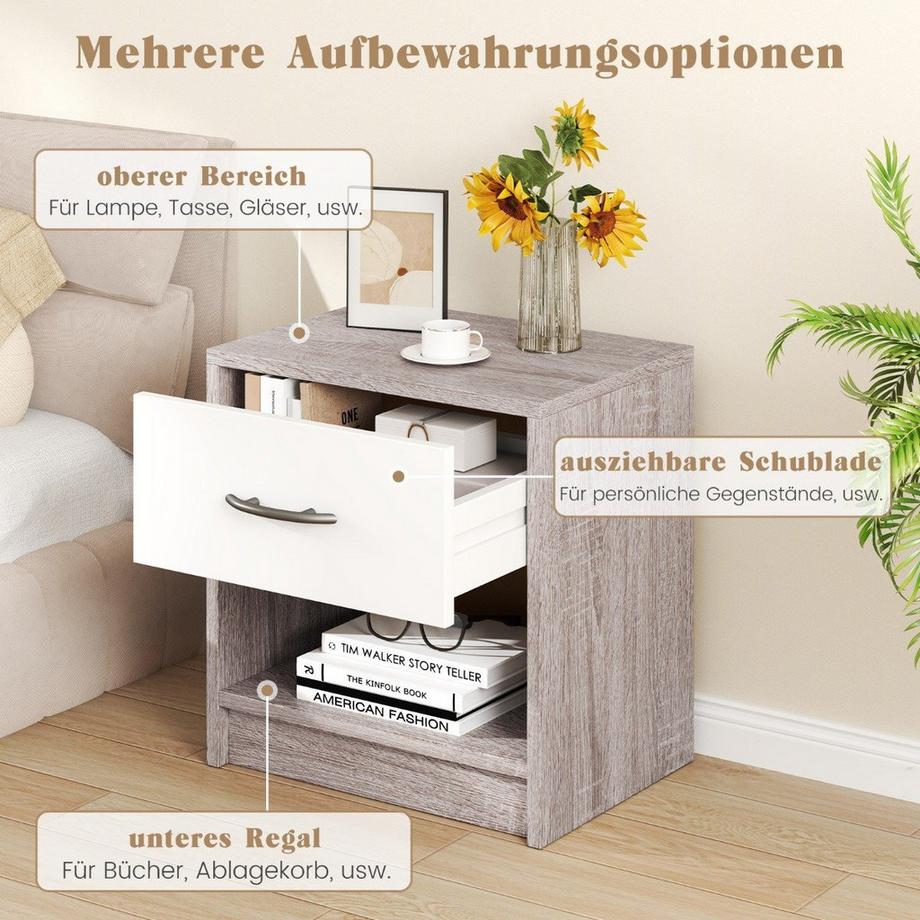 B2X Table de chevet avec tiroir Petite table d'appoint avec compartiment ouvert  