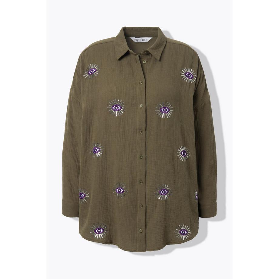 Studio Untold Blouse Oversized Mousseline Broderie Yeux Manches Longues  