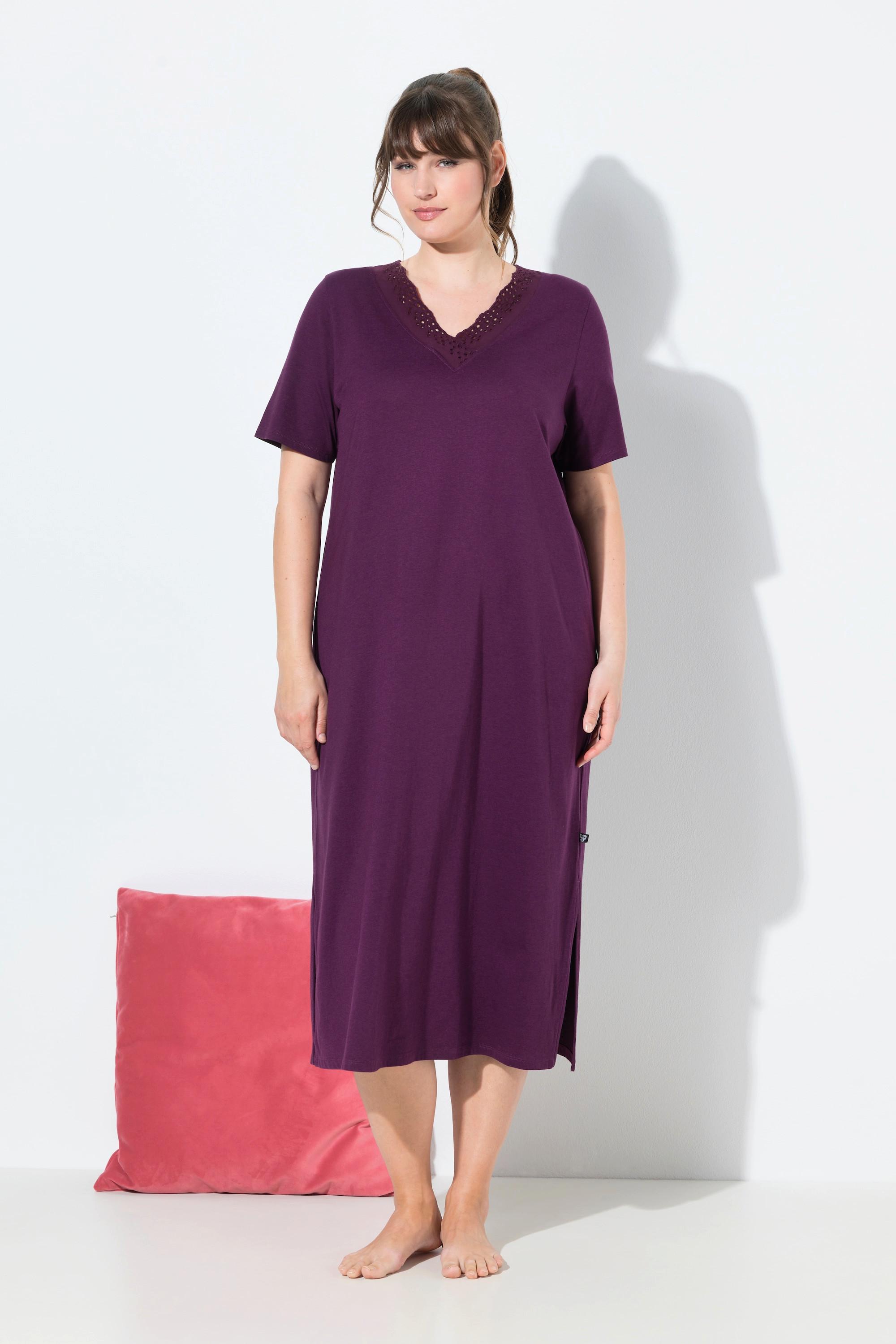 Ulla Popken Camicia da notte Ricami Traforati Scollo a V Mezza Manica  