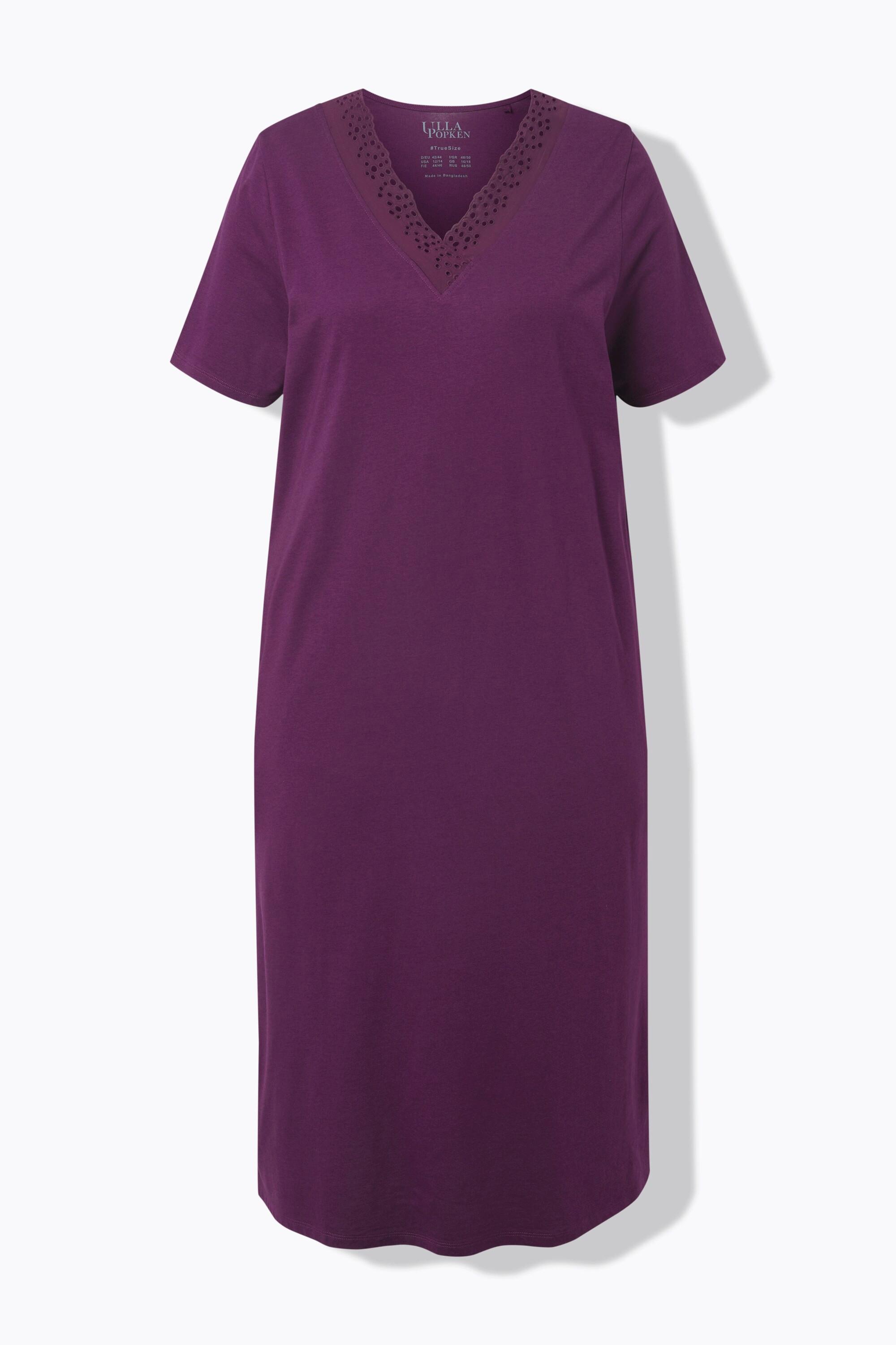 Ulla Popken Camicia da notte Ricami Traforati Scollo a V Mezza Manica  