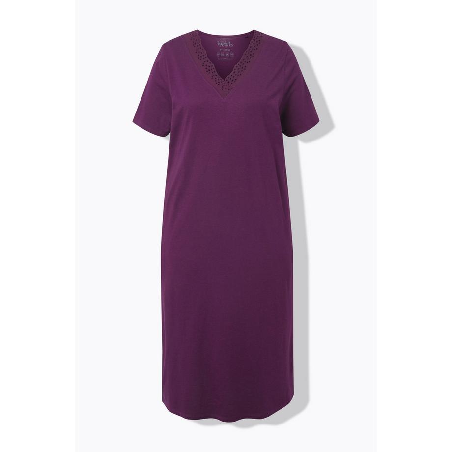 Ulla Popken Camicia da notte Ricami Traforati Scollo a V Mezza Manica  