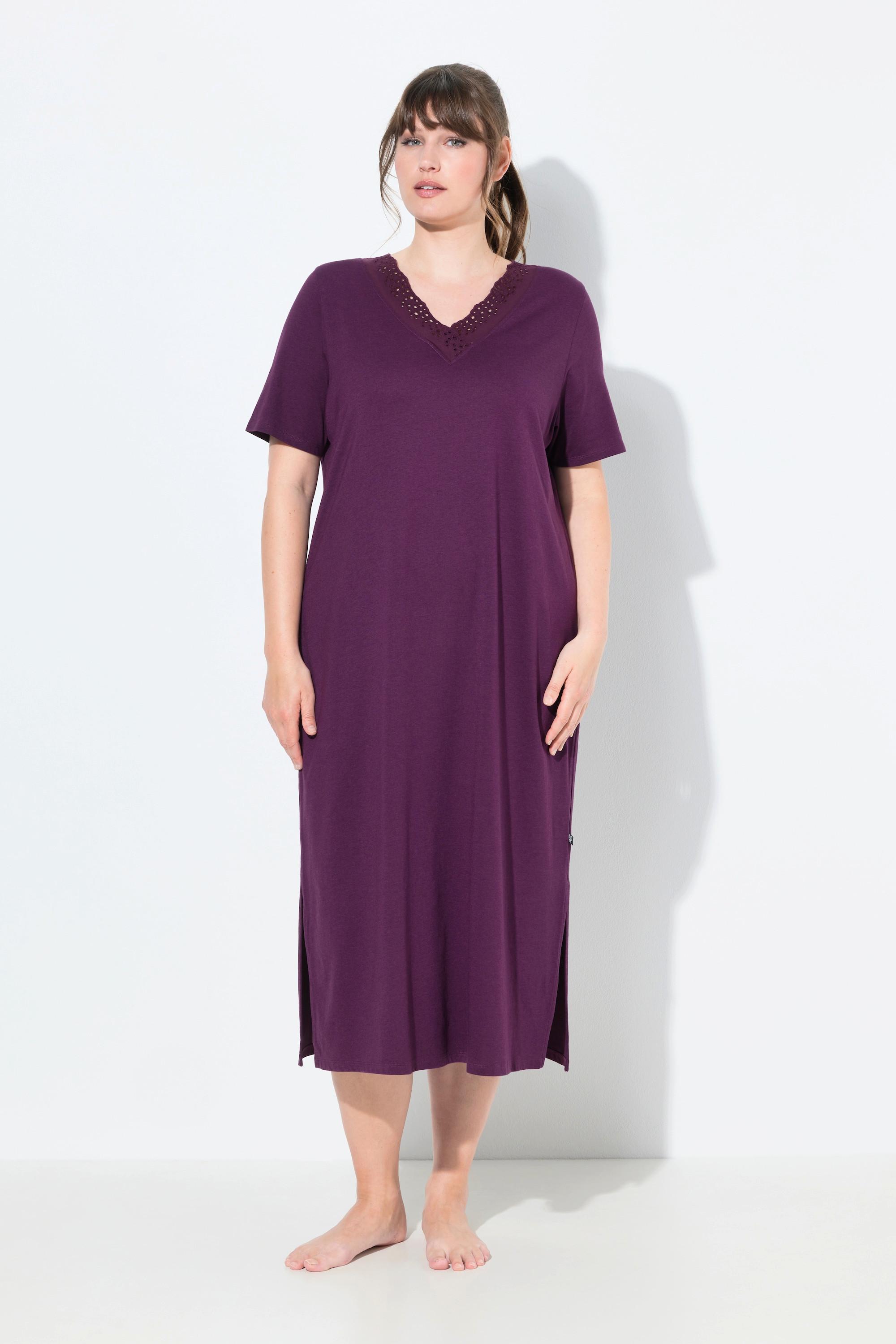 Ulla Popken Camicia da notte Ricami Traforati Scollo a V Mezza Manica  