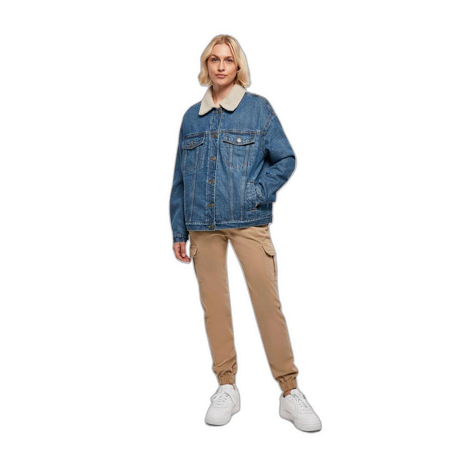 URBAN CLASSICS Giacca in denim oversize con collo Sherpa  