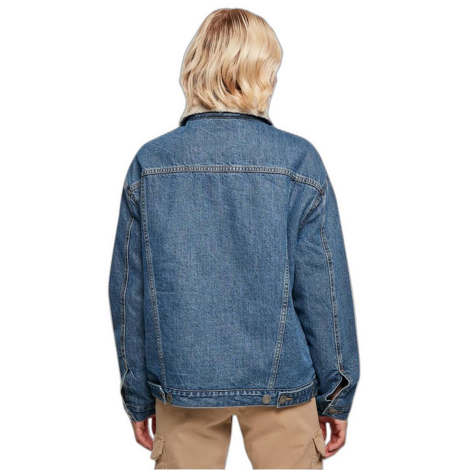 URBAN CLASSICS Giacca in denim oversize con collo Sherpa  