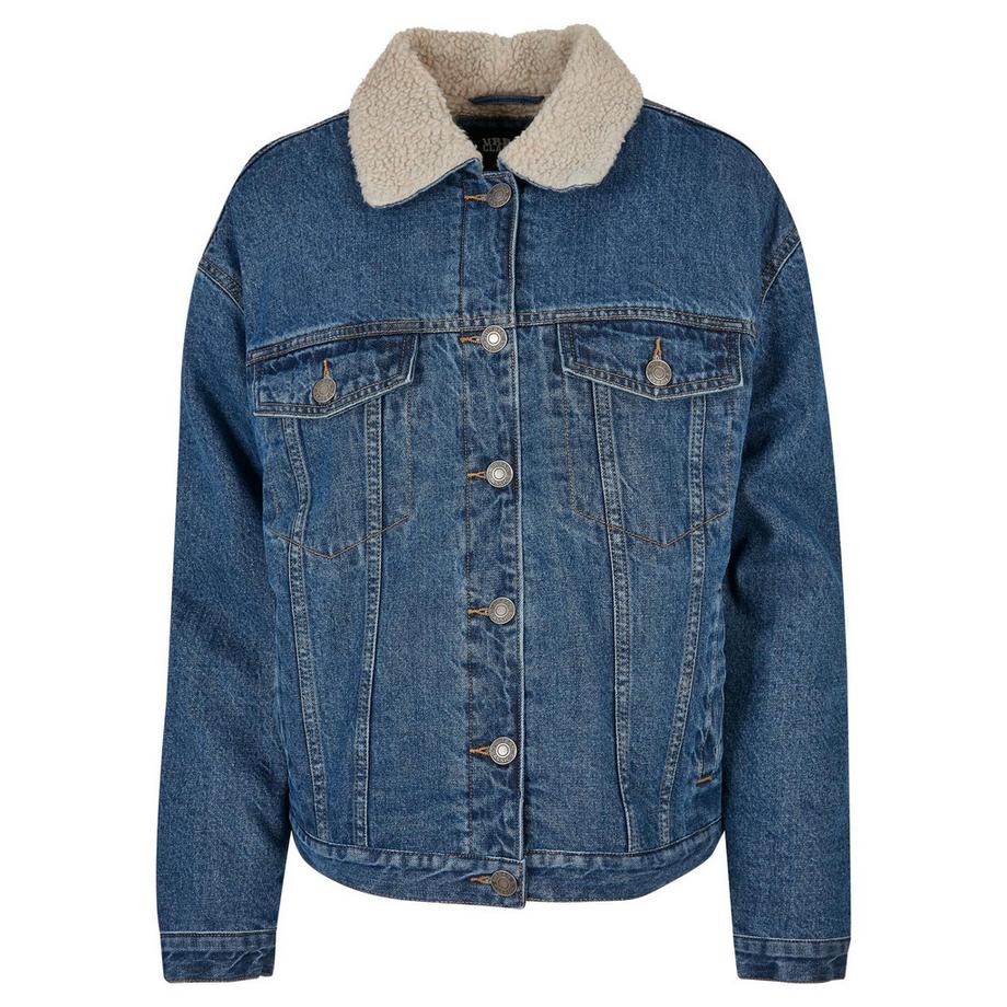 giacca in denim oversize da con collo in sherpa