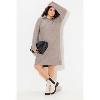 Ulla Popken Robe en maille côtelée manches longues col camionneur coupe évasée  