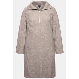 Ulla Popken Robe en maille côtelée manches longues col camionneur coupe évasée  