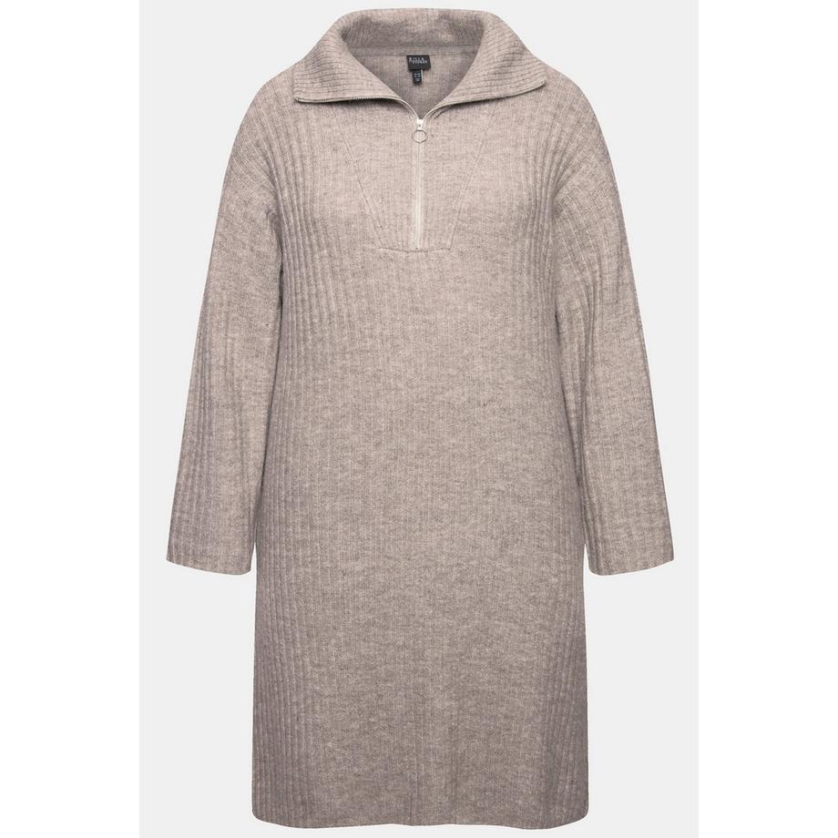 Ulla Popken Strickkleid A-Linie Rippstrick Troyerkragen Langarm  