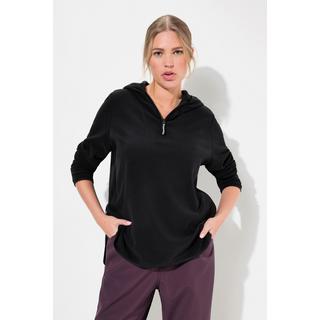 Ulla Popken  Pullover polo dal taglio corto e oversize con cappuccio, maniche lunghe e materiale riciclato 