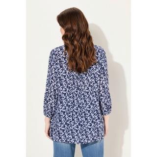 Ulla Popken  Blusa a punto smock con design floreale, taglio svasato, scollo a girocollo e maniche a 3/4 