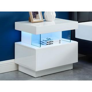 Vente-unique Lot de 2 tables de chevet 1 tiroir et 1 niche - Avec LEDs - MDF - Blanc laqué - FABIO II  