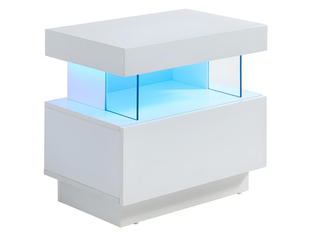 Vente-unique Comodino 1 cassetto e 1 nicchia Con LED MDF Bianco laccato - Lotto di 2 - FABIO II  