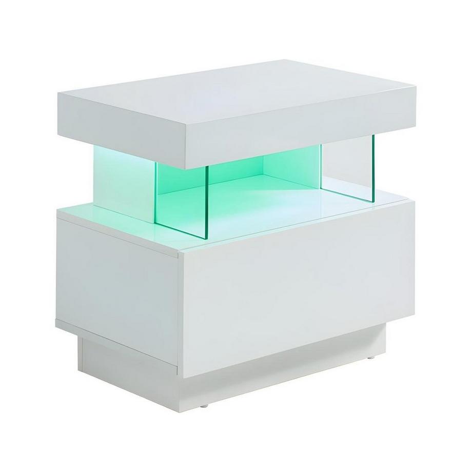 Vente-unique 2er-Set Nachttische mit 1 Schublade & 1 Ablage + LEDs - MDF - Weiß lackiert - FABIO II  