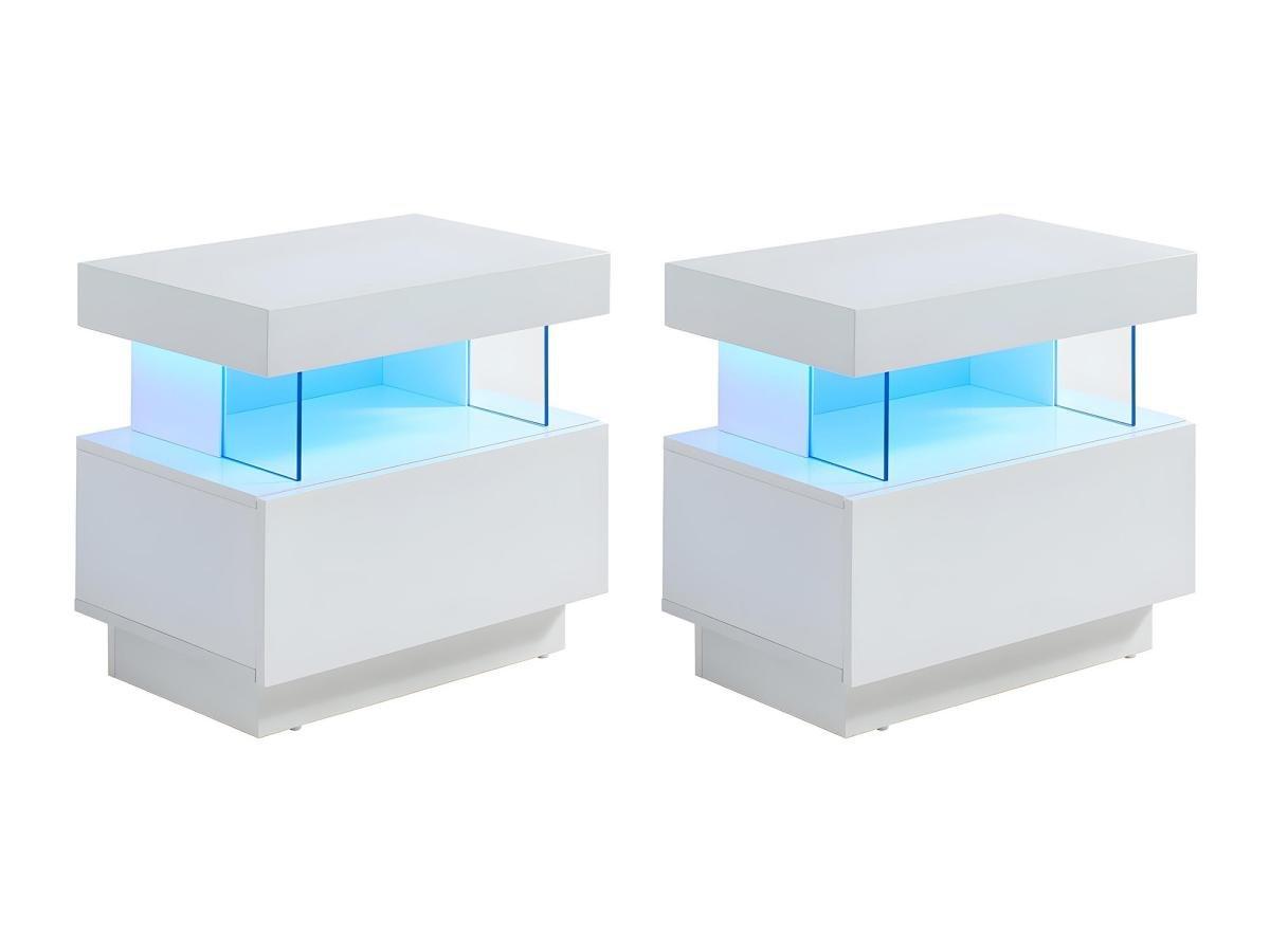 Vente-unique Lot de 2 tables de chevet 1 tiroir et 1 niche - Avec LEDs - MDF - Blanc laqué - FABIO II  