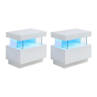 Vente-unique Lot de 2 tables de chevet 1 tiroir et 1 niche - Avec LEDs - MDF - Blanc laqué - FABIO II  