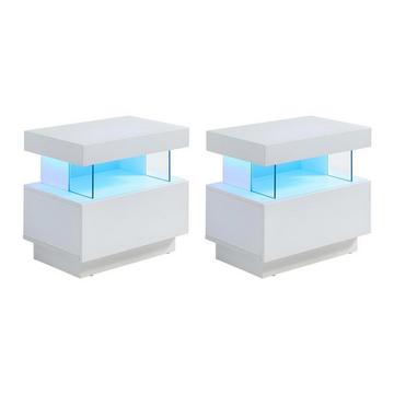 Lot de 2 tables de chevet 1 tiroir et 1 niche - Avec LEDs - MDF - Blanc laqué - FABIO II