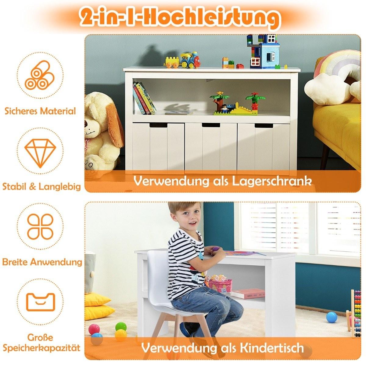 B2X Aufbewahrungsschrank mit Schubladen Holz-Kinderschrank mit Rädern 101 x 33 x 62cm Weiß  