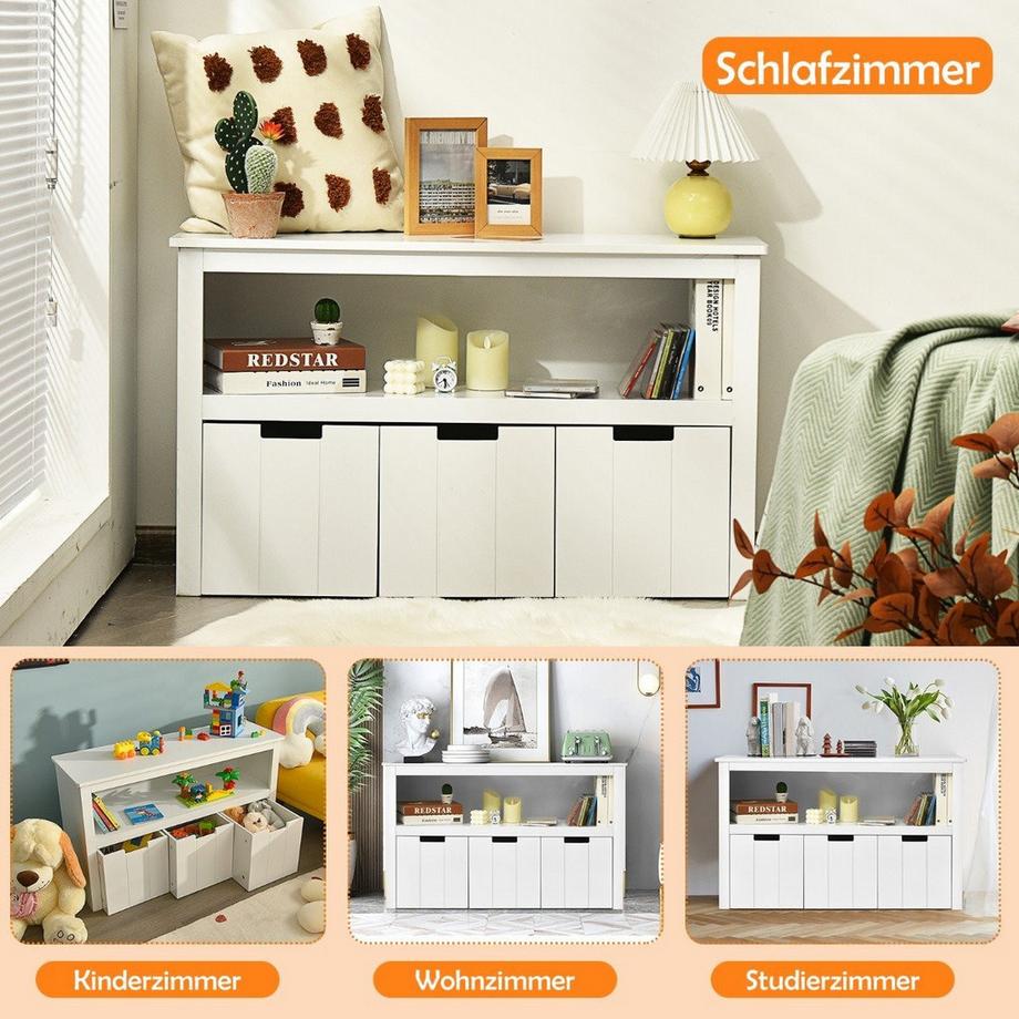B2X Mobile portaoggetti con cassetti Mobile per bambini in legno con ruote 101 x 33 x 62 cm Bianco  