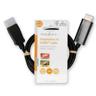 Nedis  Câble DisplayPort | DisplayPort Male | HDMI™ Connector | 1080p | Nickelé | 1.00 m | Rond | PVC | Noir | Label 