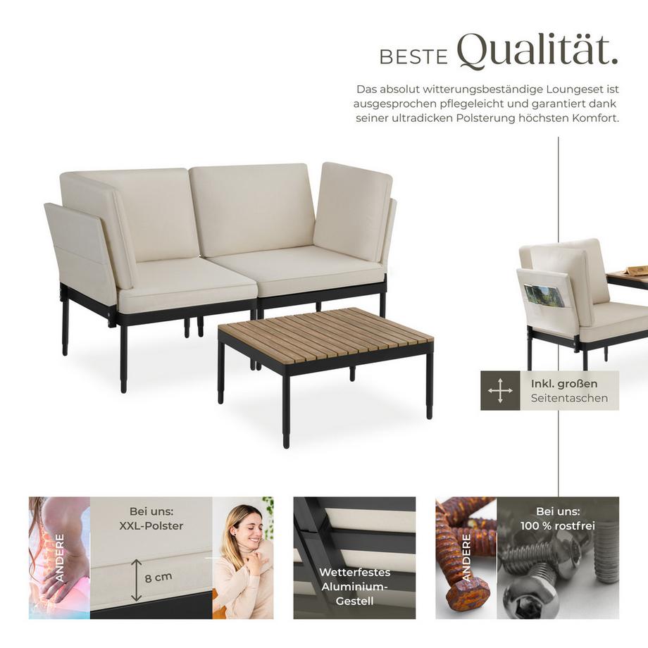 Tectake Set lounge da giardino Magaluf Funzione 5 in 1, schienale regolabile su 5 posizioni, spessa imbottitura  