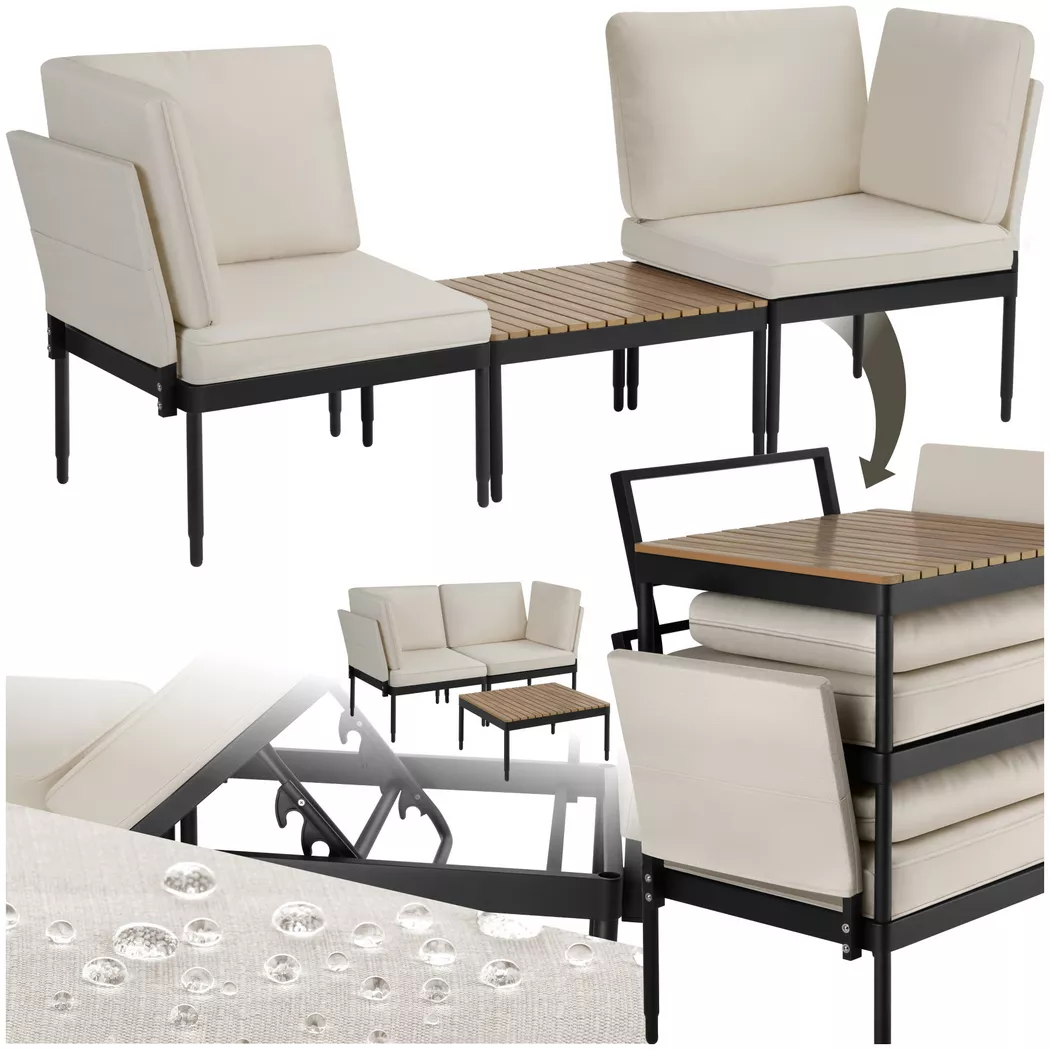 tectake Magaluf Garden Lounge Set, 5-in-1 Function, Aluminum Frame in Black | Size: 2 Seater