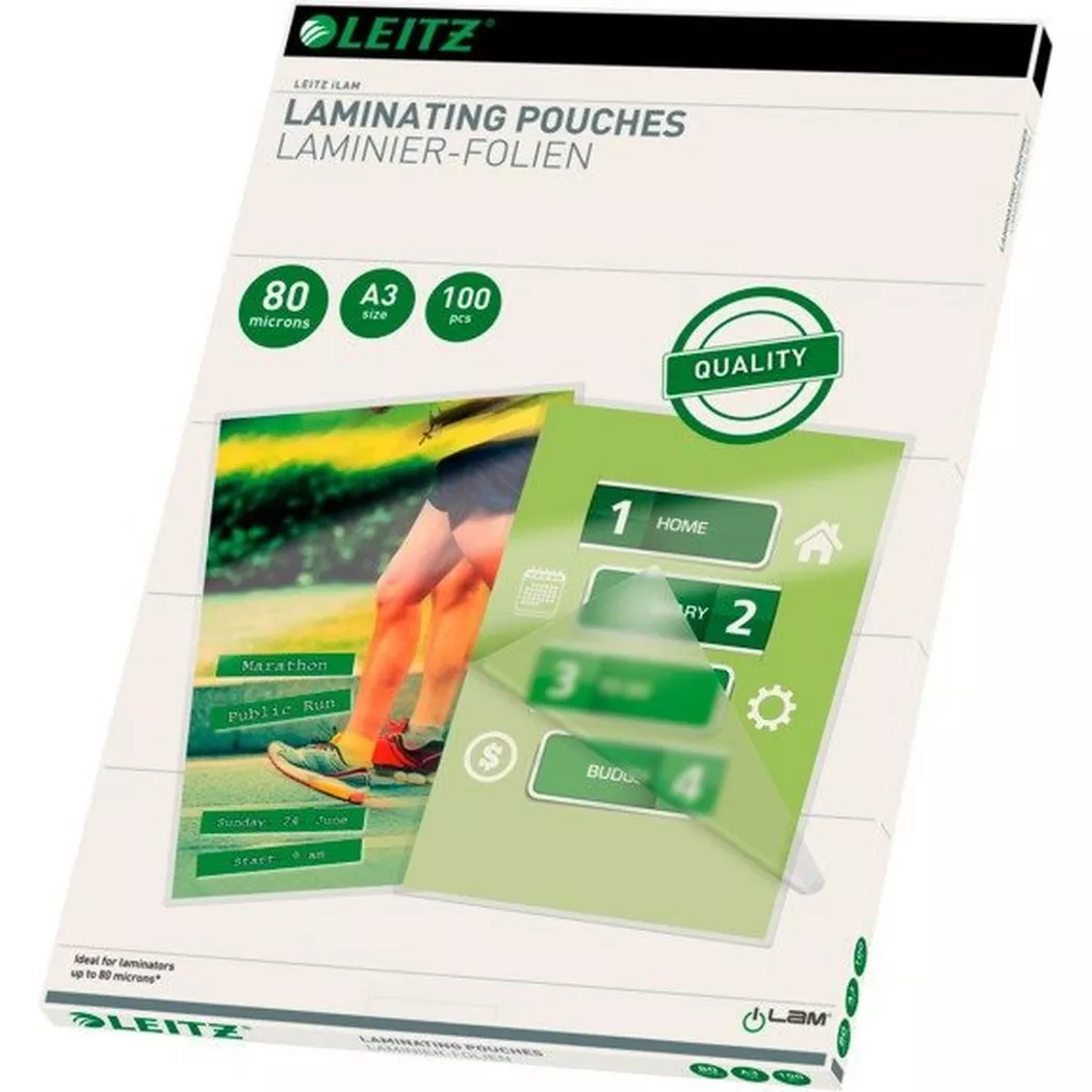 LEITZ Laminiertasche A3 33819 glanz, 80my 100 Stück