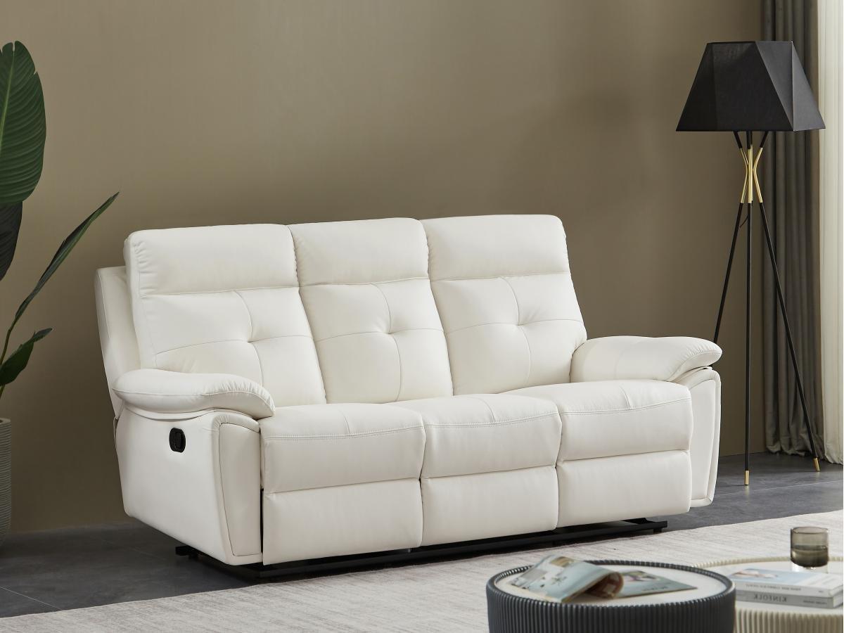 Vente-unique Relaxsofa 3-Sitzer und Relaxsessel - Leder - Weiß - VINETA  