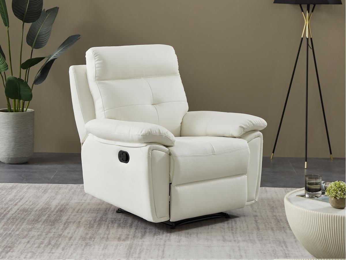 Vente-unique Relaxsofa 3-Sitzer und Relaxsessel - Leder - Weiß - VINETA  